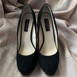 5" black suede platform heels